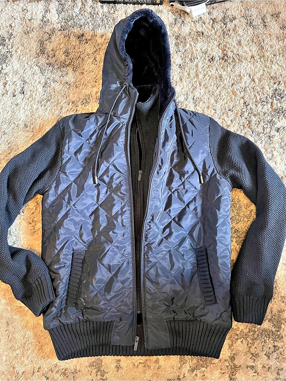 Marc Asher Men's Quilted Hooded Jacket in Black Like New